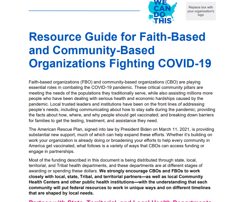 Resource Guide for Faith-Based and Community-Based Organizations Fighting COVID-19