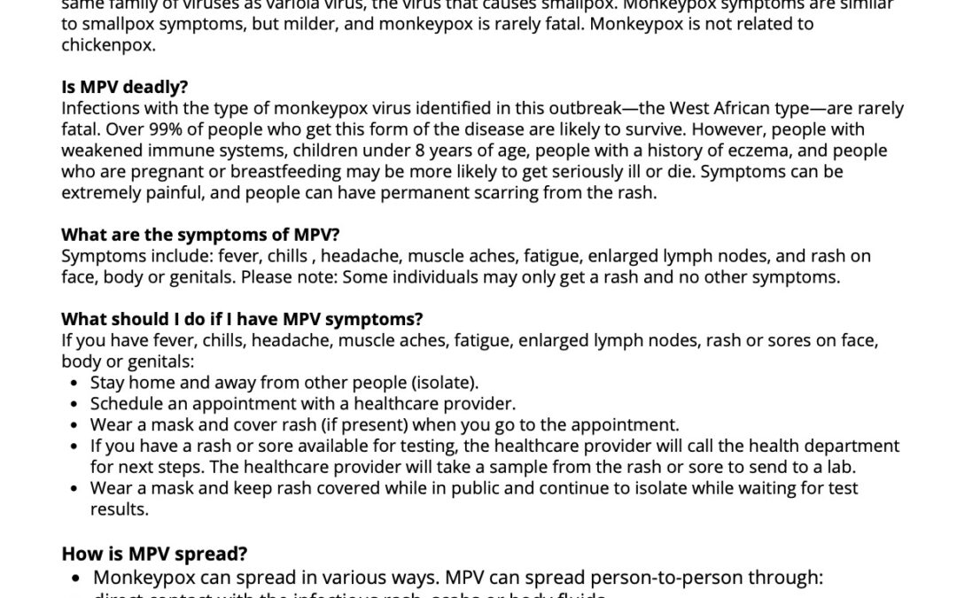 About Monkeypox (MPV) FAQs