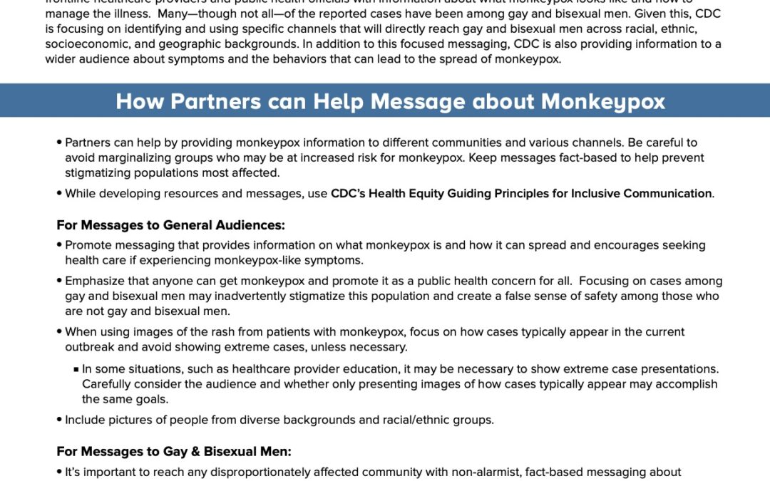 CDC Reducing Stigma in Monkeypox Communication and Community Engagement